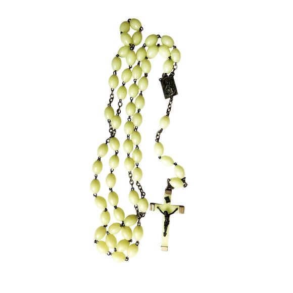 Vintage Glow In The Dark UV Rosary Beads Crucifix Italy 30" - Picture 1 of 7